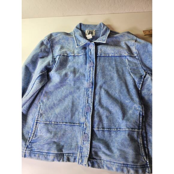 Vintage SAGA Light Blue Oversized Button Boxy Cotton USA Soft Jacket SZ M - Picture 3 of 9